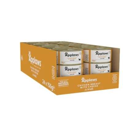 Image of Applaws 100% Natural Wet Cat Food, Chicken with Cheese 156 g Tin (Pack of 24)