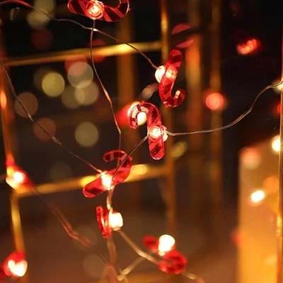 Image of Eledreme Fairy Lights Indoor Battery, 2 m 20 Candy Cane Christmas Decoration Light Curtain, Warm White Lighting Outdoor, LED for Party, Christmas, Balcony