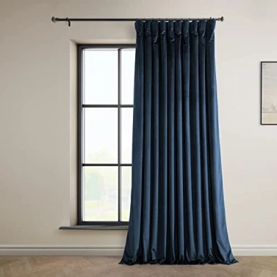 Image of HPD Half Price Drapes Heritage Plush Velvet Curtains 96 Inches Long Room Darkening for Bedroom &amp; Living 100W x 96L, (1 Panel), Eternal Blue