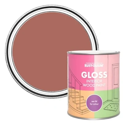 Image of Rust Oleum Red Interior Wood Paint in Gloss Finish Salmon 750ml