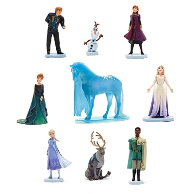 Image of Disney Store Official Frozen 2 Deluxe Figurine Playset, 9 Pc. Set, Includes Anna and Elsa In Their Travel Outfits, Queen Anna, the Snow Queen, Mathias, Nokk, Sven, Olaf Kristoff, For Ages 3+