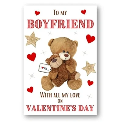 Image of Second Ave Boyfriend I Love You Bear Valentine Card For Him Cute Romantic Valentine&#039;s Day