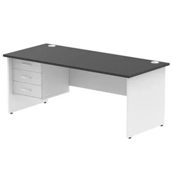 Image of Impulse 1800x800 Desk Black/White Panel End Leg 1x3 Drawer Fixed Ped