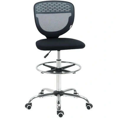 Image of Vinsetto Drafting Chair, Swivel Office Draughtsman Mesh Standing Desk Chair with Lumbar Support, Adjustable Foot Ring, Armless, Grey