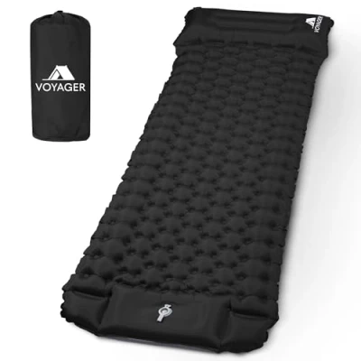 Image of Voyager Single Sleeping Pad Ergonomic Design Durable 40D Nylon + TPU Easy Inflation/Deflation Compact &amp; Lightweight Ideal for Camping, Hiking, and Outdoor Adventures Black