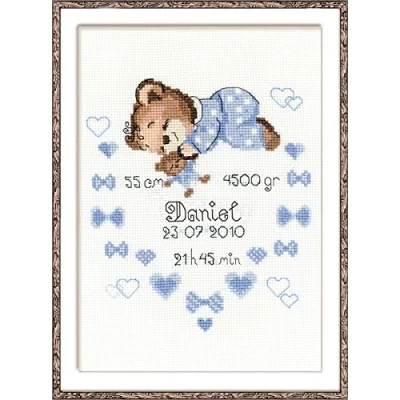 Image of Riolis Cross Stitch Kit 1124 Boy Birth Announcement