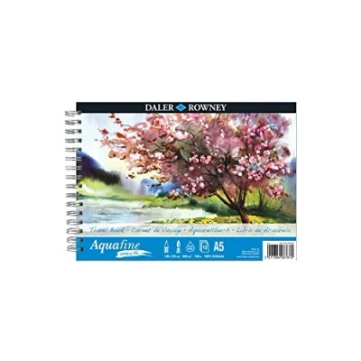 Image of Daler Rowney Aquafine Smooth Hot Pressed Watercolour &amp; Gouache 300gsm A5 Paper Spiral Travel book Pad, Natural White, 12 Sheets, Ideal for Professional Beginner Artists, Acid Free