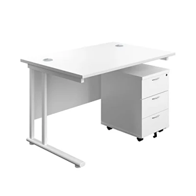Image of 1200X800 Twin Rectangular Desk White + Mobile 3 Drawer Ped