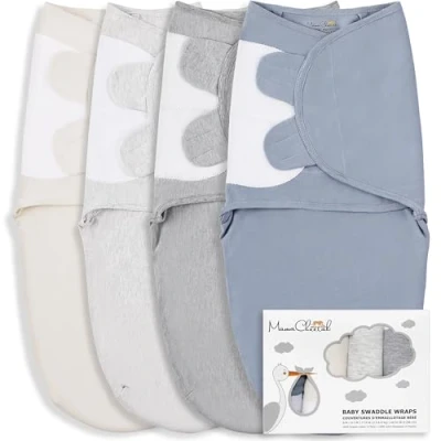 Image of Mama Cheetah Baby Swaddle Sack, Organic Cotton Blanket, Adjustable Sleep Sacks, Easy Swaddles for Boy Girl 0 3 Month, Essentials, 4 Pack, Melange