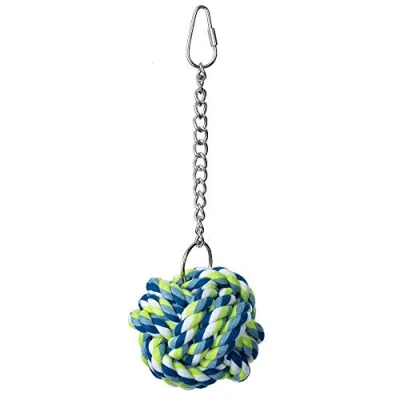 Image of Parrot Essentials Nuts for Knots Ball on Chain Toy from Rope Pet Birds to Chew, Preen and Shred Suitable all Bird Cages Stands