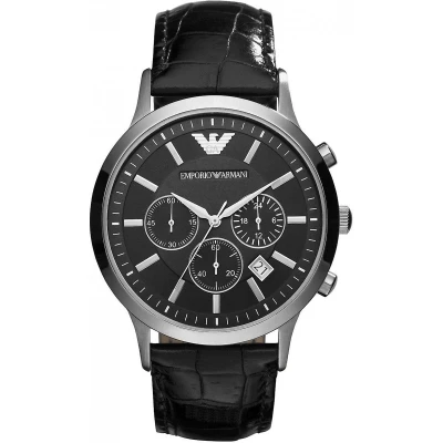 Image of Emporio Armani Renato Mens Black Watch AR2447 Leather (archived) One Size
