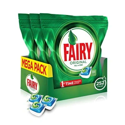 Image of Fairy Original All in One Dishwasher Tablets, 84 Per Pack (Pack of 3, 252 Tablets)