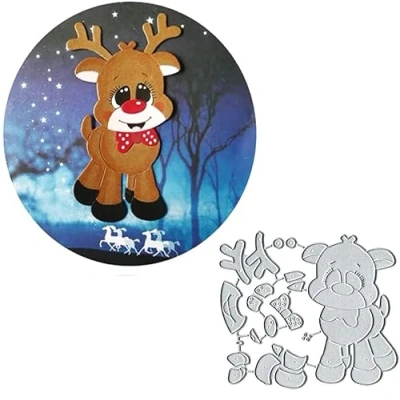 Image of Christmas Deer Metal Die Cuts, Cute Cutting Dies Cut Stencils DIY Scrapbooking Cards Decorative Embossing Paper for Album Card Making