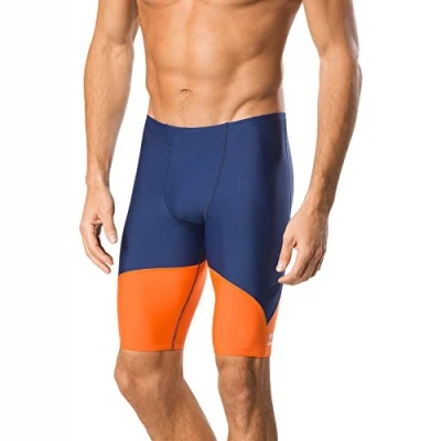 Image of Speedo Men&#039;s Swimsuit Jammer Endurance+ Splice Team Colors, Navy/Orange Spark, 30