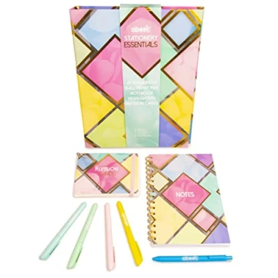 Image of abeec Stationery School Supplies Back To Set Pastel For Girls Contains A5 Notebook, Revision Cards, Highlighters And A4 Ring Binder