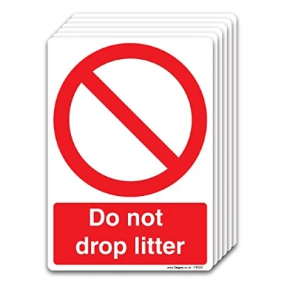 Image of 6 Pack Do not drop litter A6 105x148mm Self adhesive Vinyl Prohibition Safety Signs
