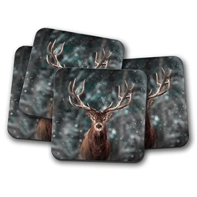 Image of 4 Set Majestic Stag Coaster Deer Winter Wild Animal Forest Dad #15336