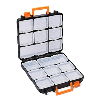 Image of EMENTOL Tool Organizer Box with 16 Compartments, Durable Plastic Storage Box, Parts Organizers