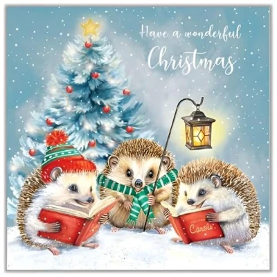 Image of Noel Tatt Charity Christmas Cards Pack of 10 with Hedgehogs and Festive Tree Design Eco Friendly Xmas Multipack Envelopes