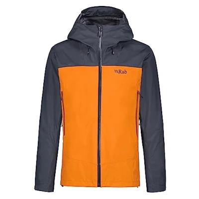 Image of Rab Men&#039;s Arc Eco Waterproof Breathable Jacket for Hiking, Trekking, &amp; Skiing Beluga/Marmalade X Large
