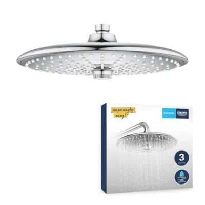 Image of GROHE Vitalio Joy 260 Head Shower 260mm (3 Spray Zones: Rain, SmartRain and Jet, Ball Joint +/ 15 Rotatable, Water Saving 9.5 l/min Flow Limiter, Anti Limescale System, Min. 1 Bar), Chrome, 26462000