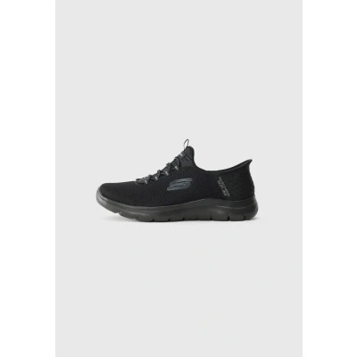 Image of Skechers Men&#039;s Wide Fit Hands Free Slip ins Summits HIGH Range Sneaker, Black Mesh/Trim, 9 UK