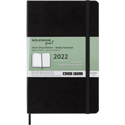 Image of Moleskine Smart Diary 12 Months, Electronic Portable Planner 2022, Weekly Digital Planner, Organiser, Hard Cover, Size Large 13 x 21, 176 Pages, Colour Black