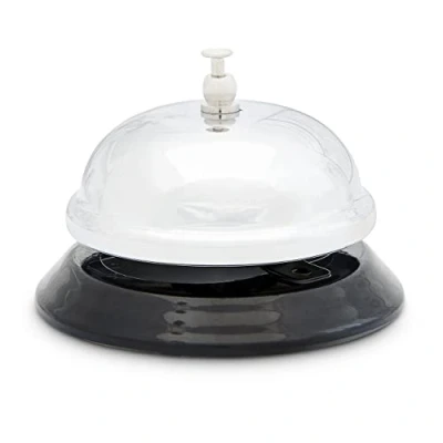 Image of Relaxdays Reception Bell, Tabletop, Hotel Desks &amp; Bars, Clear Sound, Chrome Metal,HxDiam. 6 x 8.5 cm, Silver/Black, 1 Pack