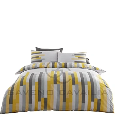 Image of GC GAVENO CAVAILIA Luxury Printed Reversible Duvet Cover, Easy Care Soft &amp; Cosy Blocks Quilt Bedding Set, Polyester Cotton, Ochre, Single