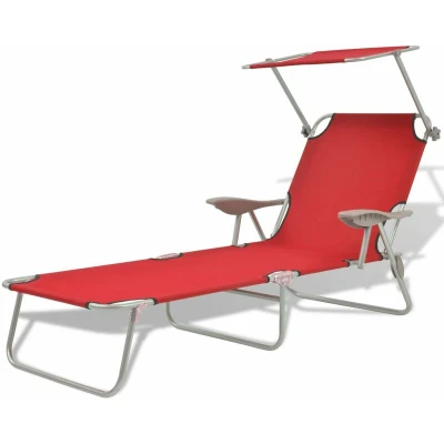 Image of vidaXL Sun Lounger with Canopy Steel Red