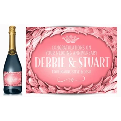 Image of Personalised Rose Gold Laurel Champagne Label Birthday, Wedding, Engagement, Anniversary, Hen Night, Congratulations or Any Occasion You Choose (Rose Gold/Pink)