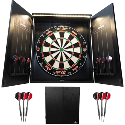 Image of Ruthless Home Darts Centre Complete Dart Board Including Cabinet, Dartboard and 2 Sets of