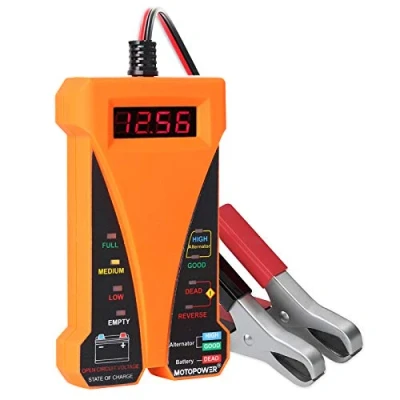 Image of MOTOPOWER MP0514D 12V Digital Battery Tester Voltmeter and Alternator Charging System Analyzer with LCD Display LED Indication, Orange Rubber Paint