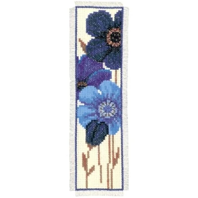 Image of Vervaco Bookmark Blue Flowers 2 Counted Cross Stitch Kit, Multi Colour