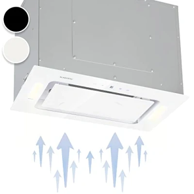 Image of Klarstein Hektor Extractor Hood, Integrated Built in Cooker Hood Kitchen Fan with LED Light, Touch Control, Timer, 52cm wide, 190 Watt, 530 m3/h Exhaust Air Output, White