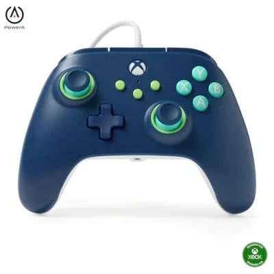 Image of PowerA Wired Controller For Xbox Series X &amp; S, One, PC, Windows 10 11, Dual Rumble Motors, Detachable 10ft USB Cable, 3.5mm Stereo Headset Jack, Official: Mariner Blue