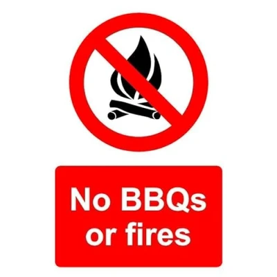 Image of No BBQs or fires safety sign 3mm Aluminium (300mm x 200mm)