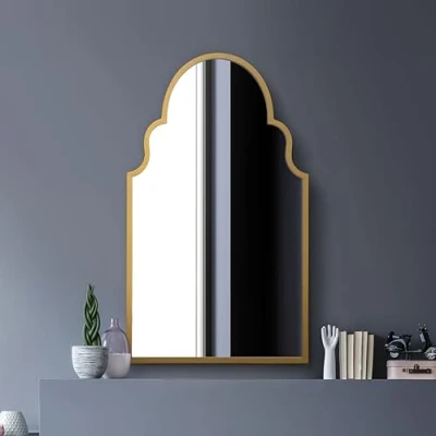 Image of MirrorOutlet The Arcus Gold Metal Framed Modern Arched Wall Mirror 41&quot; X 24&quot; (104CM 61CM) Frame