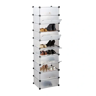 Image of Relaxdays 10 Tier Shoe Rack, Large Cabinet, Stacking Organizer, Space Saver, app. 176 x 49 x37 cm, Transparent