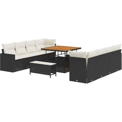Image of vidaXL 11 Piece Garden Sofa Set with Cushions Black Poly Rattan Acacia