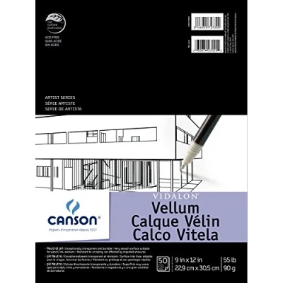 Image of Canson Artist Series Vidalon Vellum Paper, Foldover Pad, 9x12 inches, 50 Sheets (55lb/90g) Paper for Adults and Students