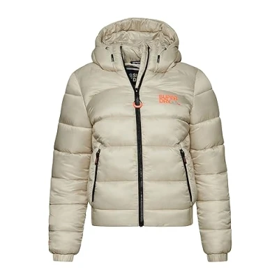 Image of Superdry Women&#039;s Sports Puffer Bomber Jacket, Pelican Beige, UK 10