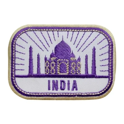 Image of India Travel Patch, Taj Mahal Groovy Patch Embroidered Iron on Sew Badge for Clothes etc. 8x5.5cm