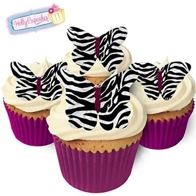 Image of 24 Edible Pre Cut Wafer Butterfly Cake Toppers: Zebra