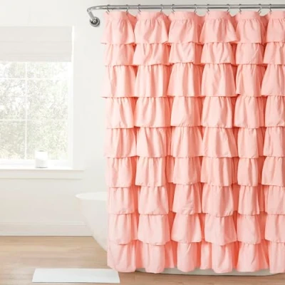 Image of Lush Decor Ruffle Floral Shower Curtain Vintage Chic Farmhouse Blush 72x72 Inch