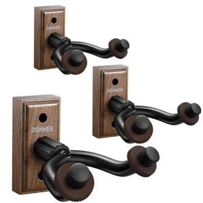 Image of Donner Guitar Wall Mount Hanger Black Walnut Hook for String Instruments, Guitars, Bass, Folk Ukulele, Violin, Mandolin Banjo, Holder (3 Packs)