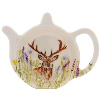 Image of LESSER &amp; PAVEY Melamine Teabag Tidy Rest Drip Tray Plate Highland Stag Animal Nature Print