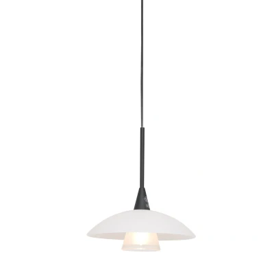 Image of Tallerken Dome Pendant Ceiling Lights Matt Black Fixture, Glass White Matt, Transparent