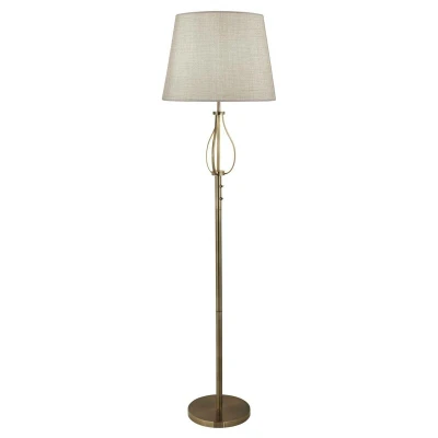Image of Vegas 1 Light Floor Lamp Antique Brass, Grey Shade, E27