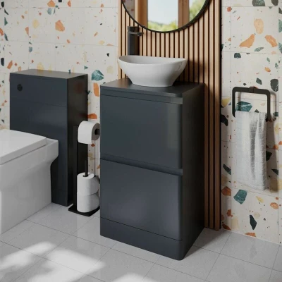 Image of Regis Forma Anthracite Grey Freestanding Countertop Vanity Unit with Roubaix White Basin 500mm